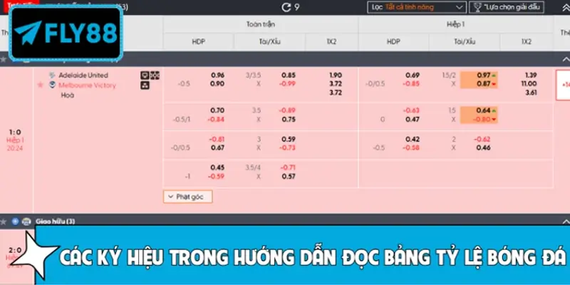 Các ký hiệu cần biết trong hướng dẫn đọc bảng tỷ lệ bóng đá